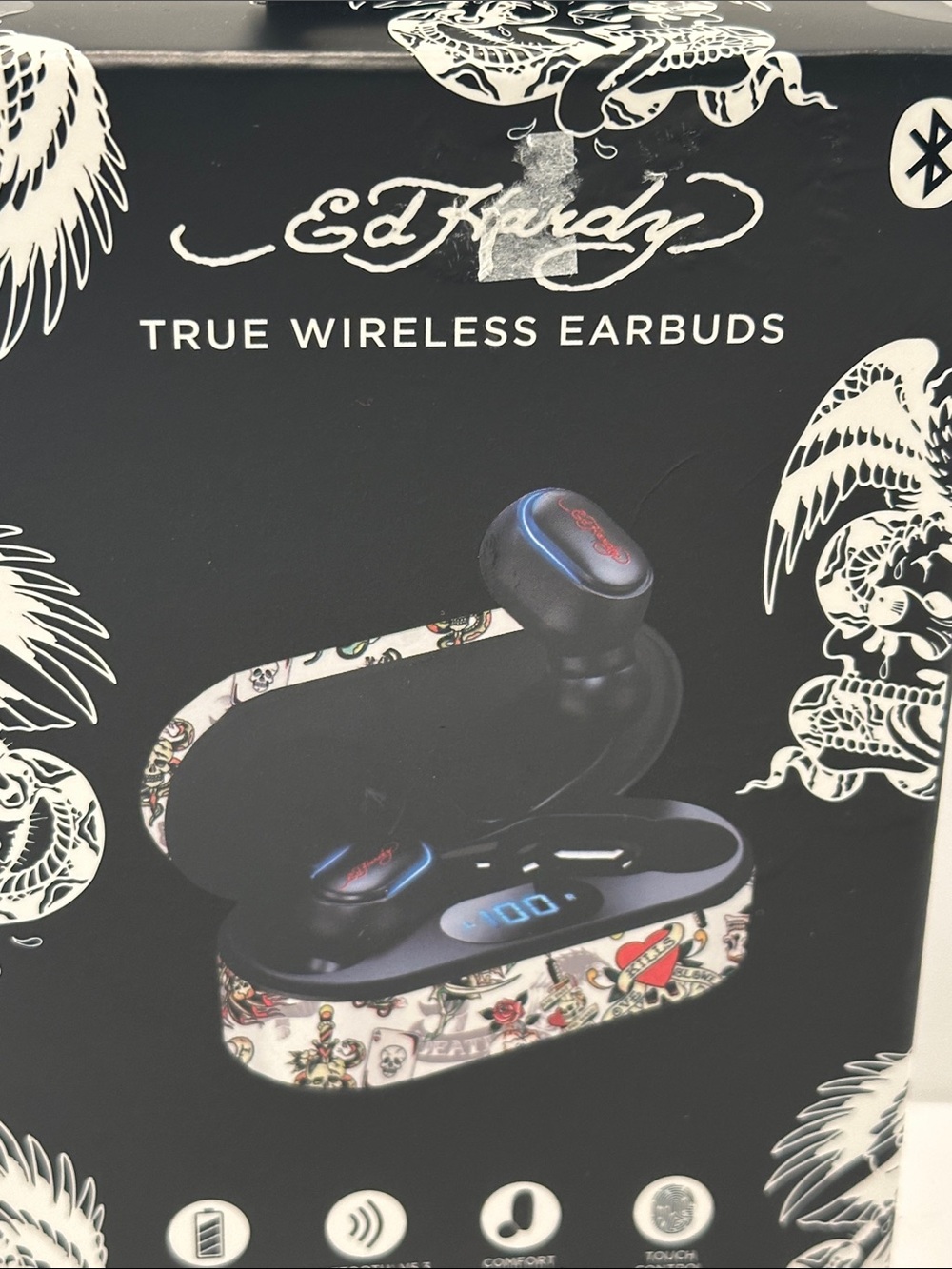 Ed Hardy True Wireless Earbuds with Chatging Case and Touch Control.